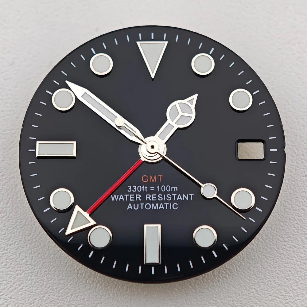 29mm White/Black Sterile Dial Watch GMT Hands Fit NH34Movement Watch parts Custom LOGO Luminous Watch Dial Parts Accessories