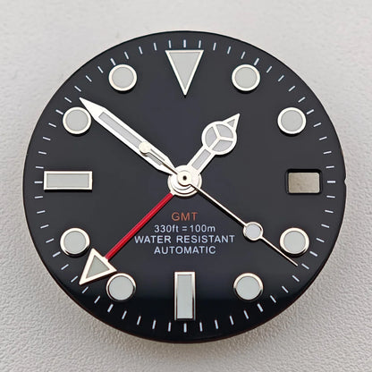 29mm White/Black Sterile Dial Watch GMT Hands Fit NH34Movement Watch parts Custom LOGO Luminous Watch Dial Parts Accessories