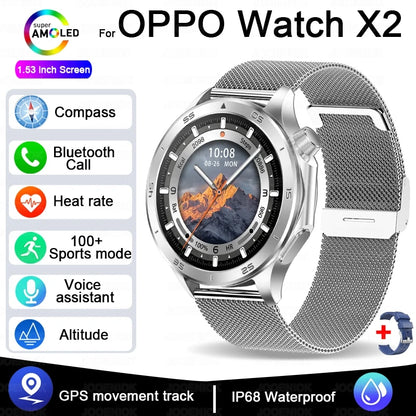 2025 New For OPPO X2 Men's Smartwatch IP67 Waterproof Compass Sports Partner Message Push Bluetooth Call Music Smart Watch