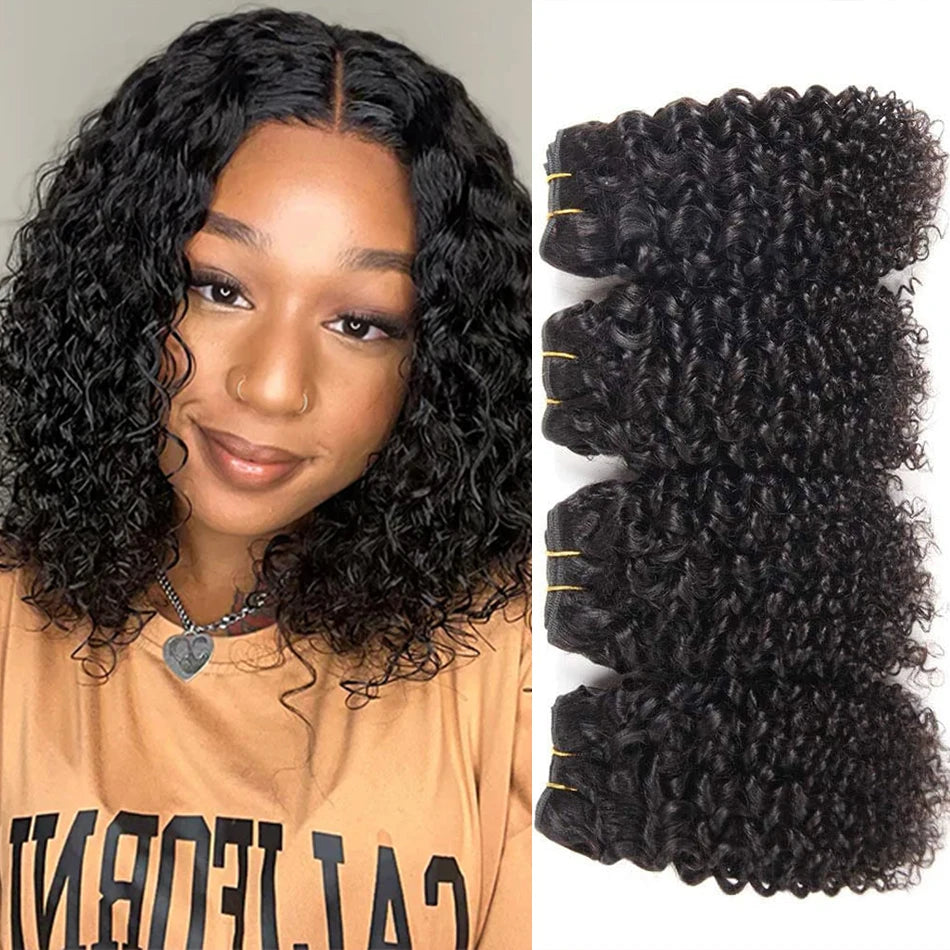 Wholesale Short Kinky Curly Human Hair Bundles Brazilian Virgin Human Hair Weave Extensions 100g/PC Natural Color Hair On Sale