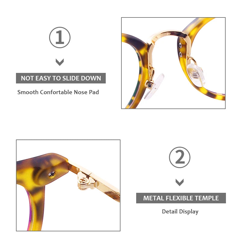 TR90 Men Women Lightweight Vintage Eyeglasses Frame Round Plastic Leopard Clear Spectacles For Optical Prescription Lenses