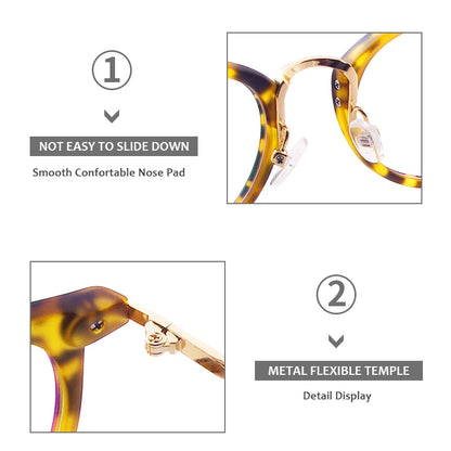 TR90 Men Women Lightweight Vintage Eyeglasses Frame Round Plastic Leopard Clear Spectacles For Optical Prescription Lenses