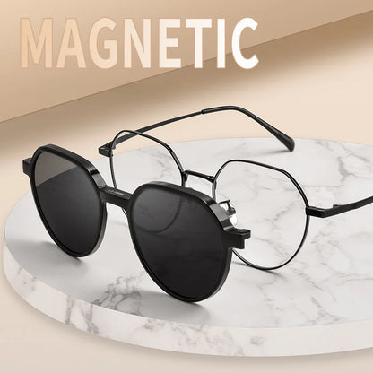 86003 Ultra-lightweight Magnetic Cover Glasses Small Face Retro Style Sunglasses Frame Non-magnetic Titanium Round Frame Lens