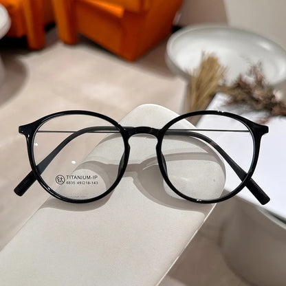 MOMOJA Ultralight TR90 Titanium Myopia Glasses Retro Round Optical Prescription Spectacle Frames for Men and Women XM6835