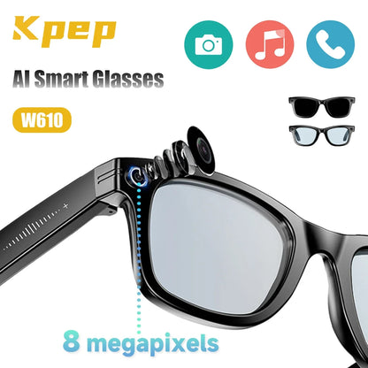 KPEP 8-Megapixel Smart Glasses with Camera Bluetooth Headphones Music Control Voice Assistant AI Translation for Men Women