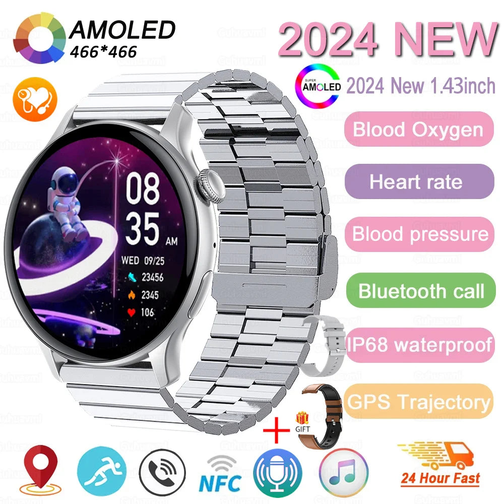 2024 New NFC Smart Watch Women 1.43 Inch AMOLED 466*466 HD Screen Always Display Sport Watch Women Bluetooth Call GPS Smartwatch