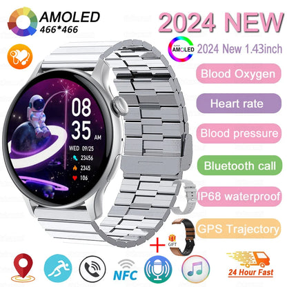 2024 New NFC Smart Watch Women 1.43 Inch AMOLED 466*466 HD Screen Always Display Sport Watch Women Bluetooth Call GPS Smartwatch