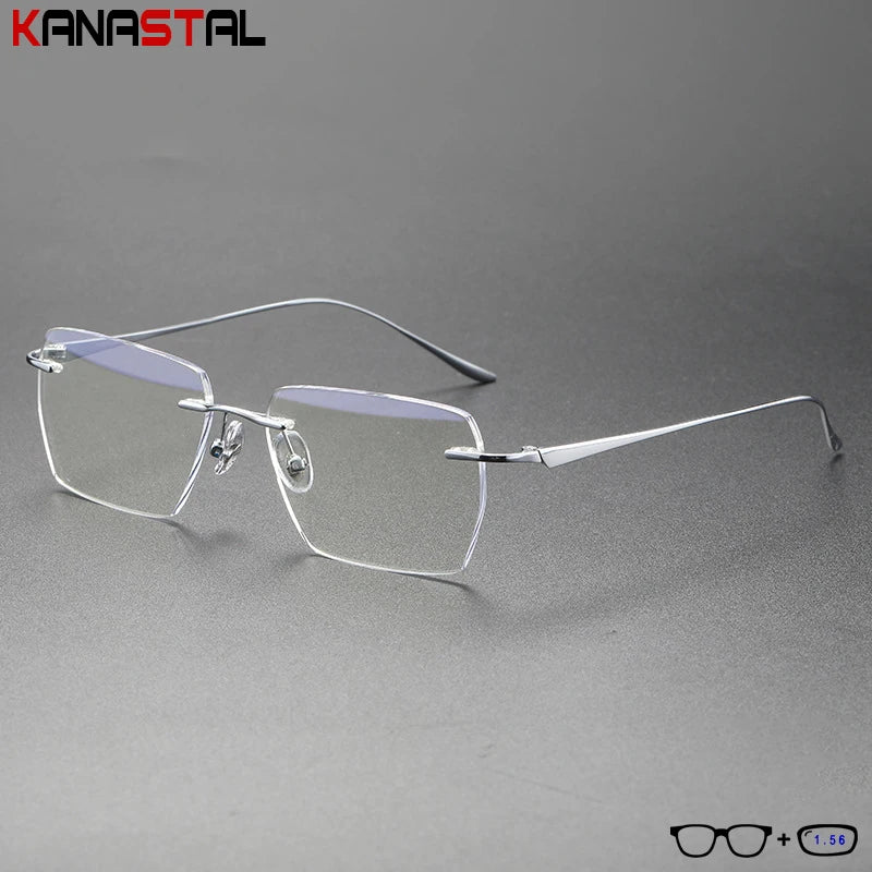 Men Rimless Prescription Glasses Reading Myopia Optical Lenses Eyewear Women Blue Light Blocking Titanium Metal Eyeglasses Frame