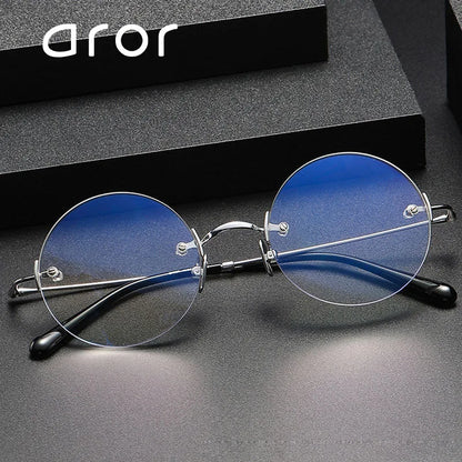 Aror Pure Titanium New Men Business Style Eyeglasses Customized Lenses Round Rimless Glasses Frame Man Optical Prescription 007