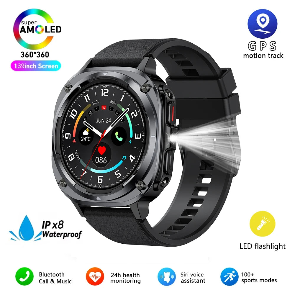 2025 New Watch 7 Ultra Men Smart Watch GPS Heart Rate Blood Oxygen Monitoring AMOLED Voice Call IPX8 LED Flashlight Smartwatch