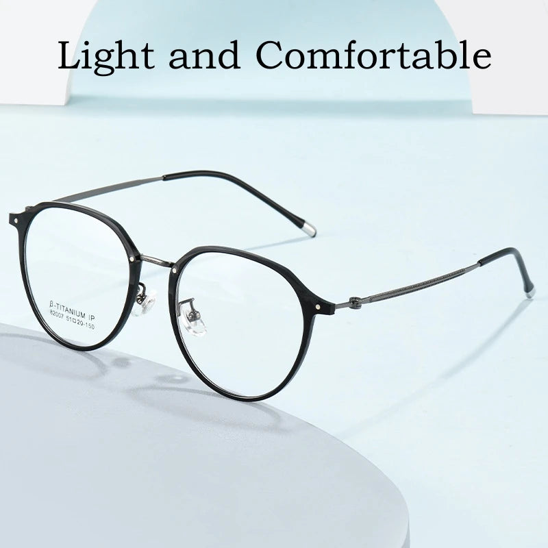 YIMARUILI New Retro Round Women's Glasses Ultralight Titanium Alloy Fashion TR90 Optical Prescription Eyeglasses Frame Men 82007
