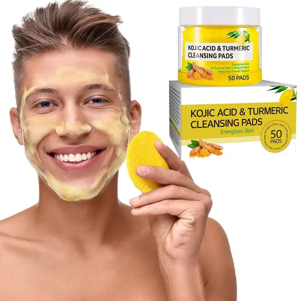 Turmeric Cleansing Pad Kojic Acid Sponges Exfoliating Pads-Acne Scars 50pcs Lemon Chamomile Deep Cleaning For Face Care Products