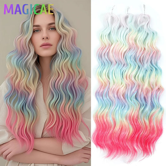 Anna 3Pcs Braids Crochet 24Inches Ombre Rainbow Loose Deep Wave 300G Braiding Sliver White Synthetic Hair Extension Body Wavy