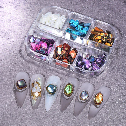 6 Grids Abalone Shell Flakes Nail Art Decoration 3D Charms Irregular Seashell Fragment Aurora Slices DIY Manicure  Accessories