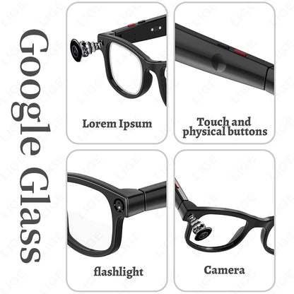 LIGE 500W Camera Smart Bluetooth Glasses Recording Videos AI Photo Recognition Answer Translation Call 270mAh Battery Sunglasses
