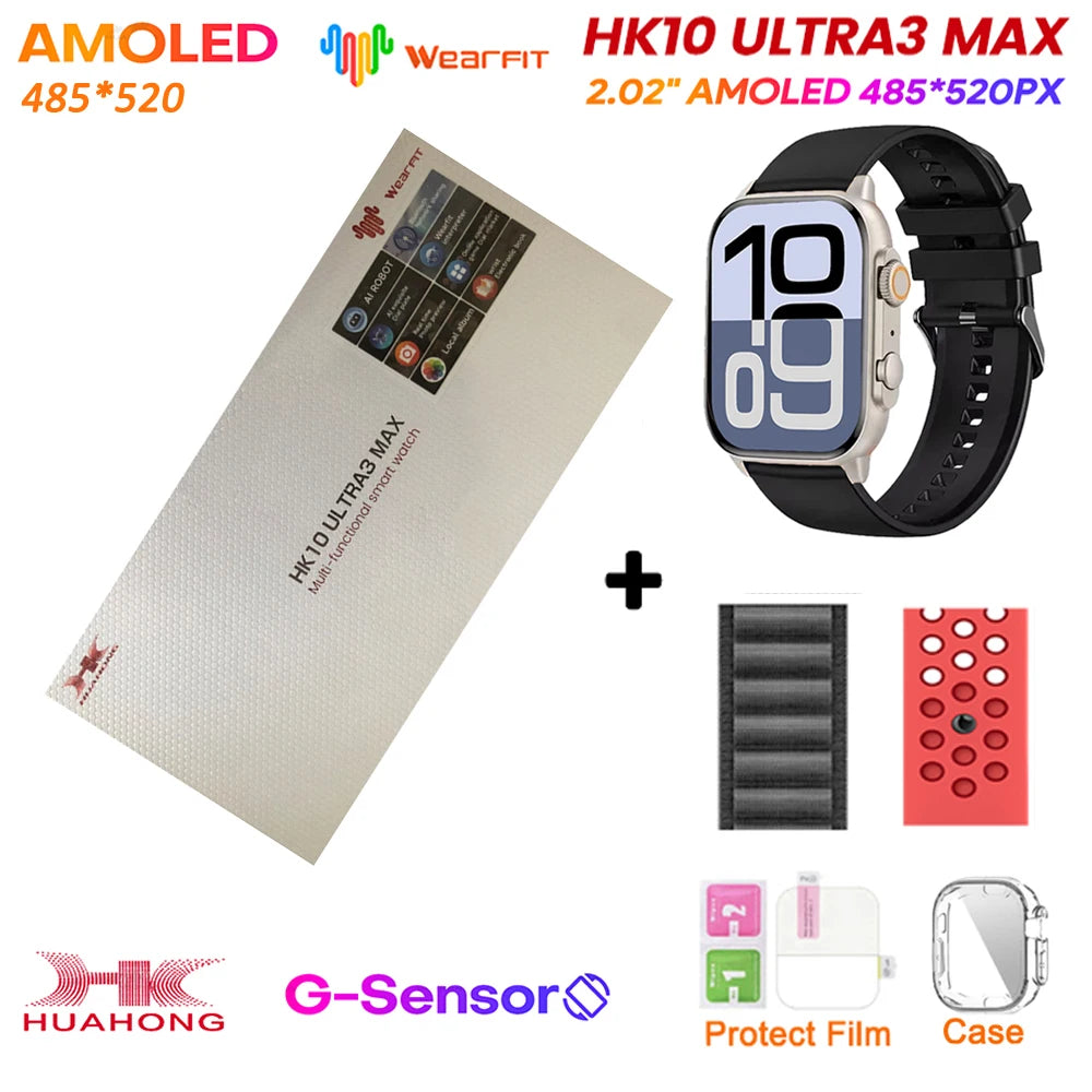 HK10 Ultra 3 MAX Plus 2025 Smart Watch 49mm AMOLED 4GB ROM AI ROBOT Network Sharing NFC GPT Compass GPS Watch for ISO Android