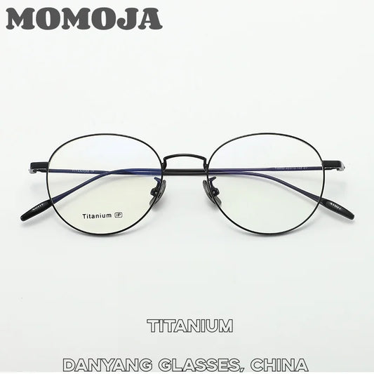 MOMOJA Round Retro Glasses Fashion Ultra Light Pure Titanium Spectacle  Frame New Men's and Women's Prescription Glasses TI0032