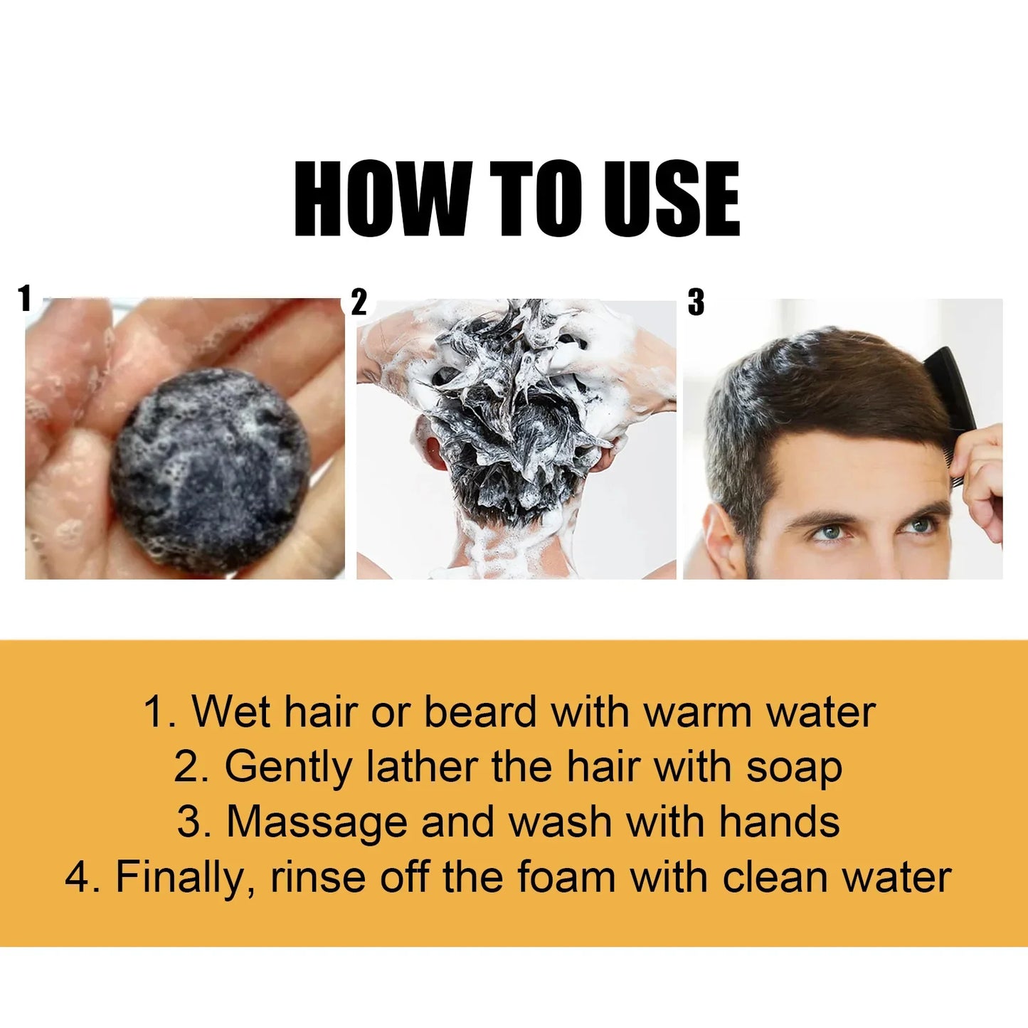 Magic White Hair to Black Shampoo Dye Soap Natural Color Soap Restore Gray Beard Cover Gray Hair Dye Hair Fixing Shampoo Bar