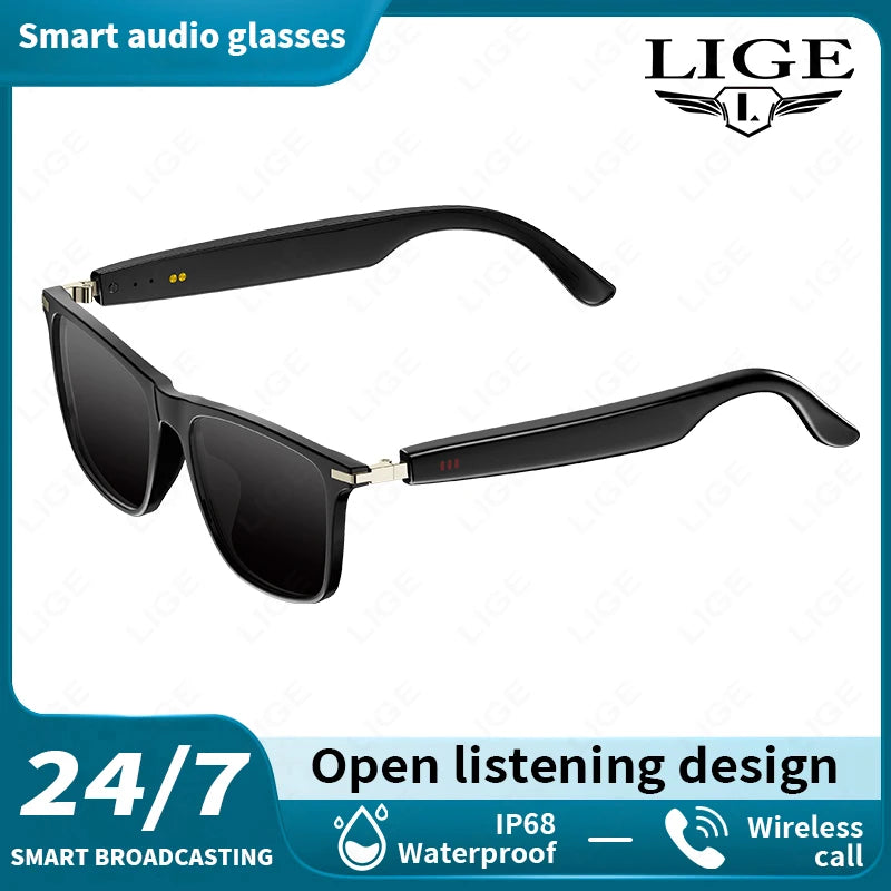 LIGE 2025 New AI Smart Glasses Bluetooth Call Headphones UV Protective Lenses Connected Voice Assistant Music Playing Sunglasses