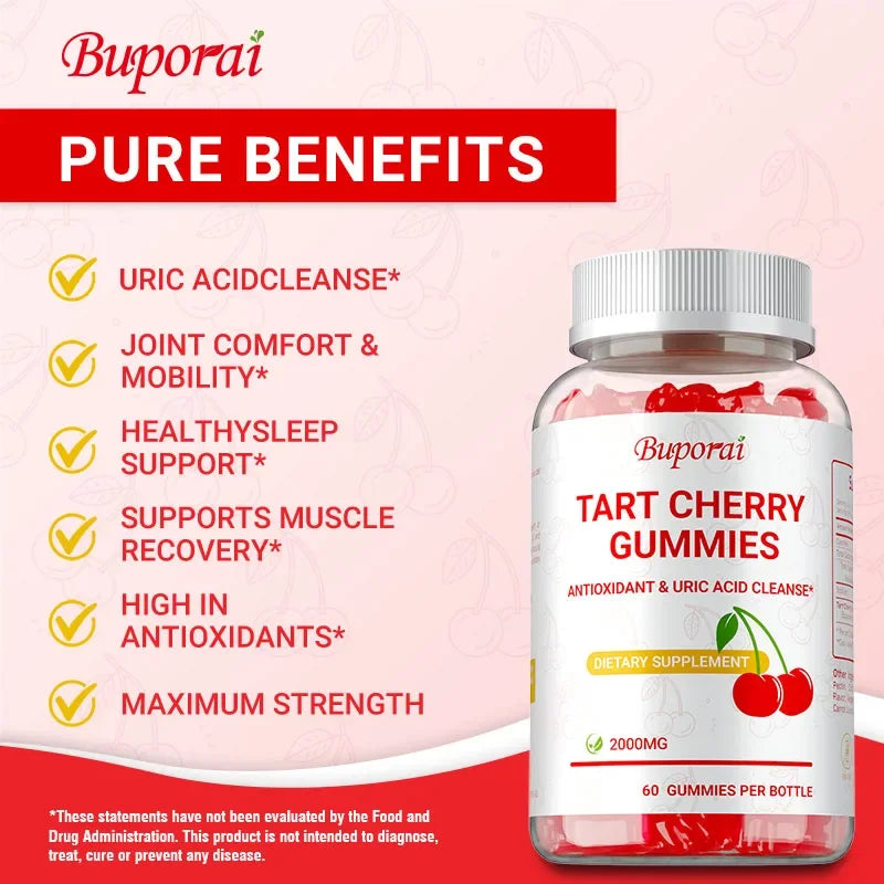 Tart Cherry Gummies - Promote Uric Acid Cleanse, Support Sleep & Joint Health Muscle Repair and Antioxidants