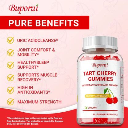 Tart Cherry Gummies - Promote Uric Acid Cleanse, Support Sleep & Joint Health Muscle Repair and Antioxidants
