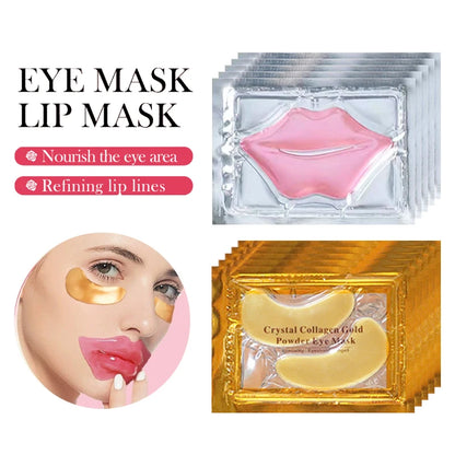 10/20pcs Golden Crystal Collagen Eye Mask Anti Dark Circle Anti-Aging Moisturizing Pink Lip Mask Eyes Lips Travel Size Skin Care