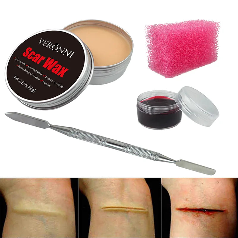 12/20 Colors Face Body Painting Fake Blood ,Halloween Professional Special Effects Makeup Kit with Wound Modeling Scar Wax