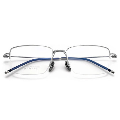 YIMARUILI Business Pure Titanium Men's Half-Frame Glasses Ultra-Light Flexible Square Optical Prescription Eyeglasses Frame 1775