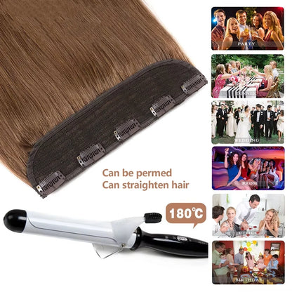 #6 Light Brown Bone Straight Clip In Hair Extensions 1 Piece 5 Clips Full Head One-Piece Clip In Human Hair Extensions 100G/Set