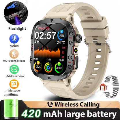 2025 Military Smartwatch GPS Men Flashlight Waterproof Outdoor Sport Tracker HD Bluetooth Calls Smart Watch New For Android IOS