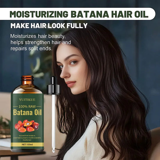 YUITIKUE100% unrefined Batana oil makes hair thicker and healthier, hair mask, hair care, nourishing silky hair texture.