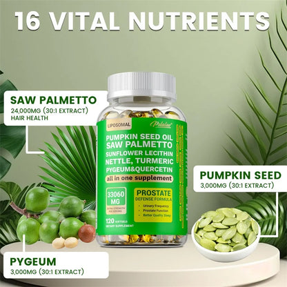 Prostate Support for Adult Men - Reduce Toilet Trips, Improve Sleep, Bladder Control, Relieve Hair Loss, Promote Hair Growth