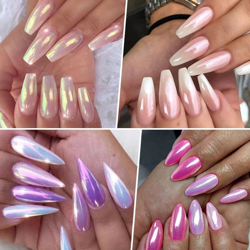 1 Box Aurora White Chrome Nail Powder Sparkling Mirror Pearl Pigments Nail Glitter White Rubbing Dust Nail Art Manicure Decorate