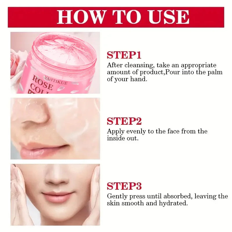 YUITIKUE Rose Collagen Facial Mask 60g - Night Care, Moisturize & Smooth Skin, Shurun Care Formula for Soft Skin