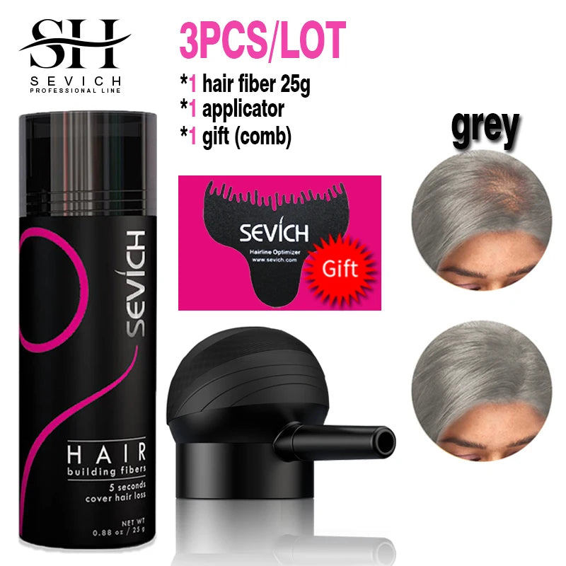 10 Colors Sevich Hair Fibers Keratin Fibers Applicator Hair Building Fibers Spray Hair Loss Instant Regrowth Thickening Powders