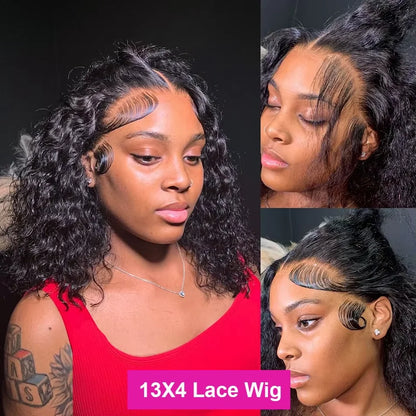 100% Human Hair Loose Deep Wave Short Bob wigs Human Hair 13x4 Transparent Lace Front Wig 16 Inches 200 Density Vietnamese wig