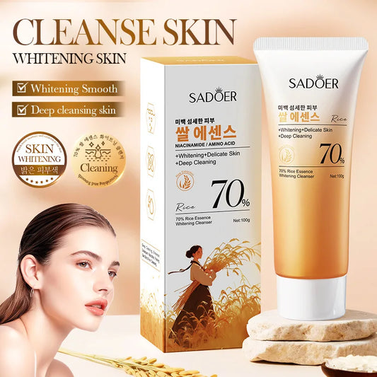 SADOER Rice Essence Whitening Facial Cleanser Moisturizing Anti-Aging Face Cleansing Face Wash Foam Cleanser Skin Care Products