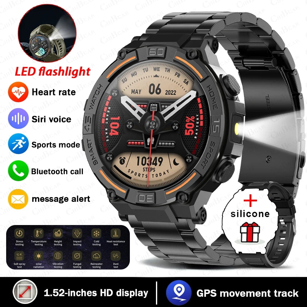 For Huawei Xiaomi Sport Smart Watch Men 360*360 HD Screen Flashlight Health Monitoring Waterproof Heart Rate BT Call Smartwatch