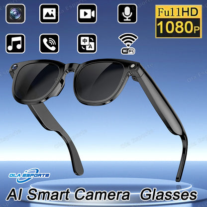 New Smart Glasses AI Translation Bluetooth Call 1080P HD Camera Music Headphones Outdoor Sports Fashion Sunglasses For Men Women