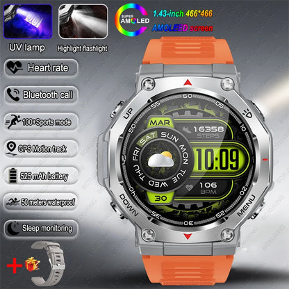 New Military Outdoor Sports Smart Watch Men GPS Motion Track 5 ATM Waterproof Heart Rate HD Bluetooth Call Smartwatch For Xiaomi
