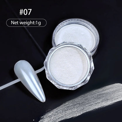 1 Box Aurora White Chrome Nail Powder Sparkling Mirror Pearl Pigments Nail Glitter White Rubbing Dust Nail Art Manicure Decorate