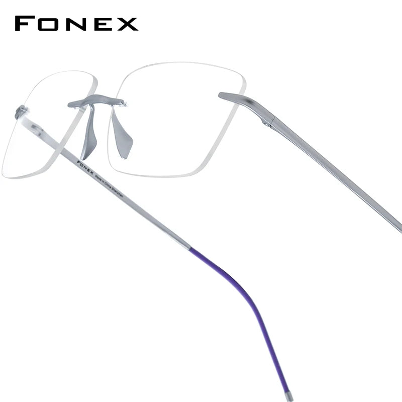 FONEX Pure Titanium Glasses Frame Men Brand Design Rimless Square Eyeglasses Women Frameless Japanese Ultralight Eyewear 8557