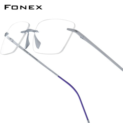 FONEX Pure Titanium Glasses Frame Men Brand Design Rimless Square Eyeglasses Women Frameless Japanese Ultralight Eyewear 8557