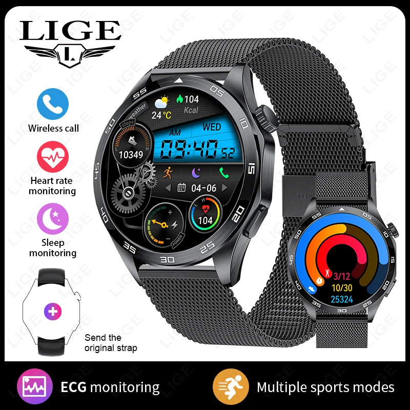 LIGE ECG Smart Watch Men 2024 Smartwatch Bluetooth Call Heart Monitor Band 1.50 HD Screen Sports Men’s Watches For Android ios
