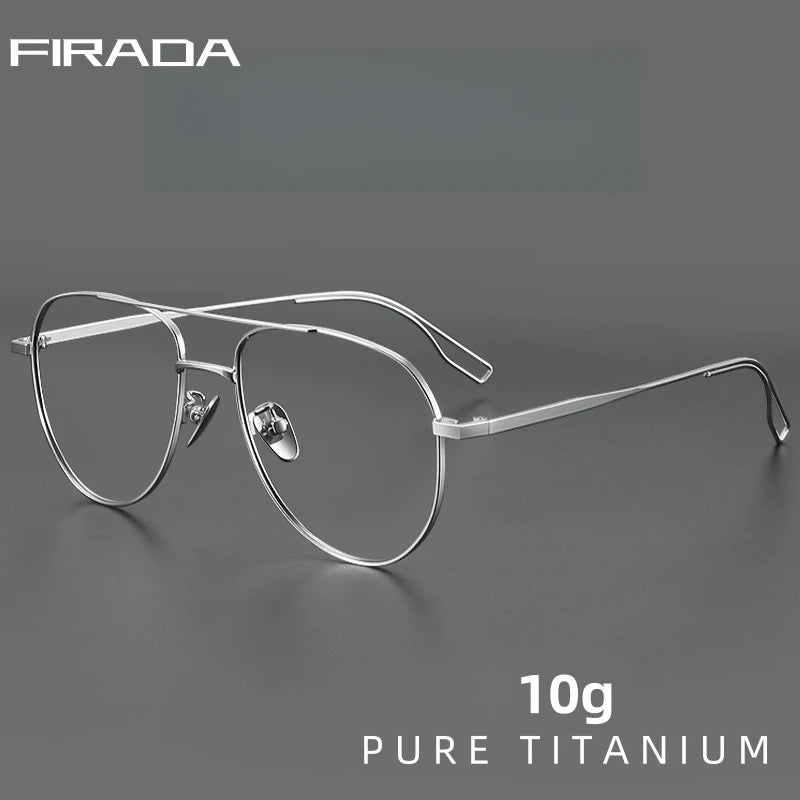 FIRADA New Fashionable Comfortable Pilot Glasses Retro Double Beam Pure Titanium Prescription Eyewear Frames For Men 061-C