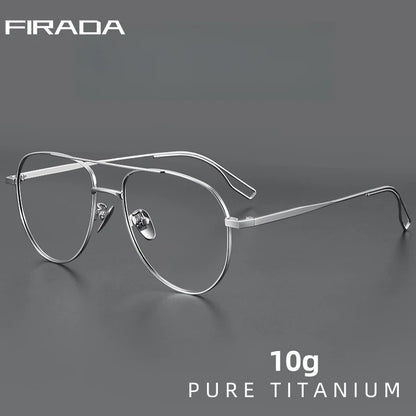 FIRADA New Fashionable Comfortable Pilot Glasses Retro Double Beam Pure Titanium Prescription Eyewear Frames For Men 061-C