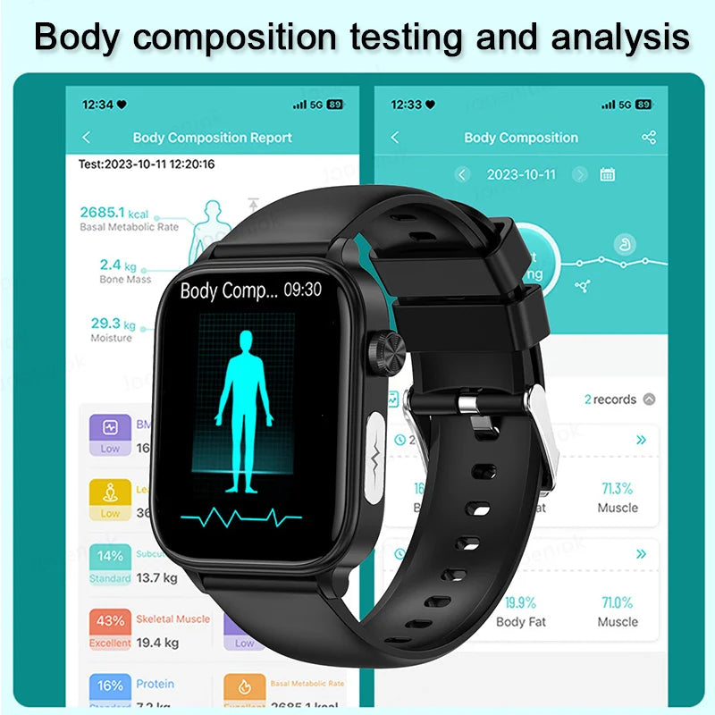 2025 New Smart Watch Diagnosis Blood Lipids Uric Acid Blood Pressure Smartwatch Men ECG+PPG Voice Bluetooth Call Health watch
