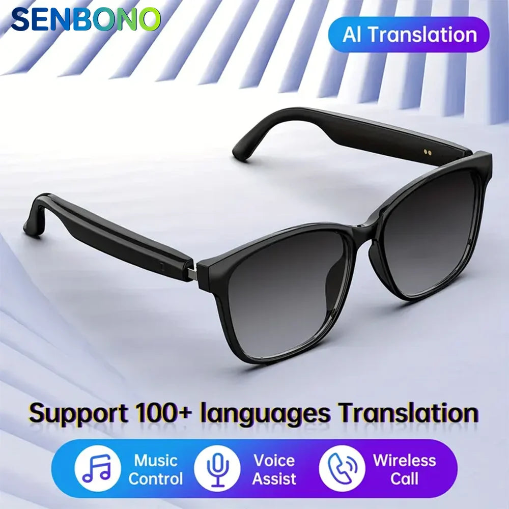 SENBONO 2025 New Smart Glasses with AI Translation Smart Glasses  Outdoor Sport Fishing Driving Sunglass for IOS Android Xiaomi