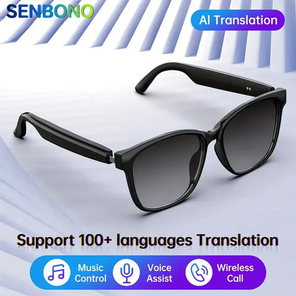 SENBONO 2025 New Smart Glasses with AI Translation Smart Glasses  Outdoor Sport Fishing Driving Sunglass for IOS Android Xiaomi