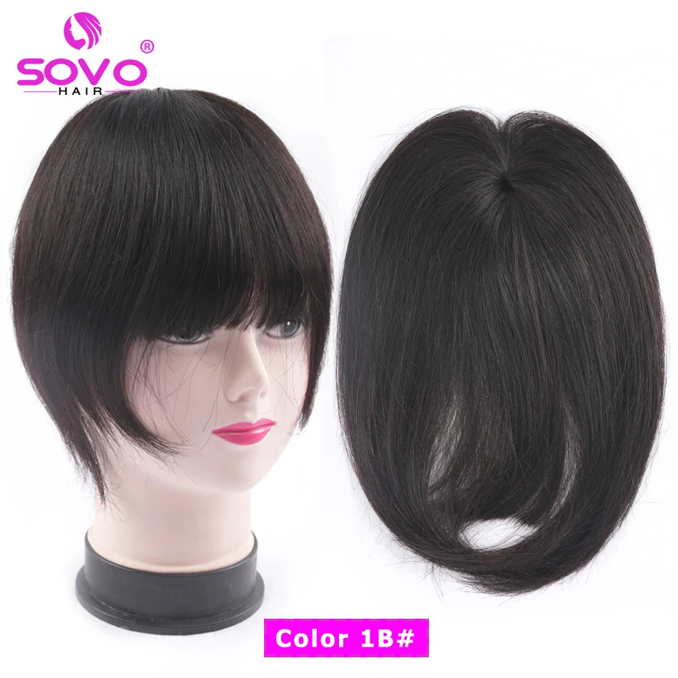 Human Hair Bangs Clip In Blunt Cut Fringe OverHead Wispy Air Bang Black Brown Blonde 2 Clips Hair Topper Extensions 8.5x7.5cm